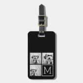 Zwart-witteinkfotocollage met monogram bagagelabel (Voorkant verticaal)