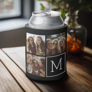 Zwart-witteinkfotocollage met monogram blikjeskoeler