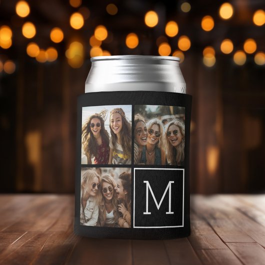 Zwart-witteinkfotocollage met monogram blikjeskoeler