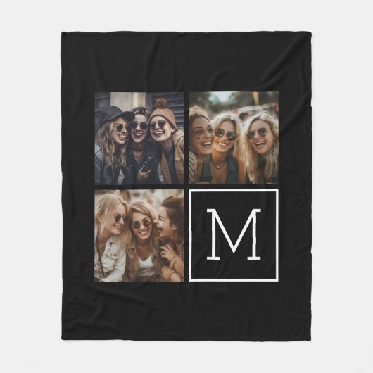 Zwart-witteinkfotocollage met monogram fleece deken (Voorkant)