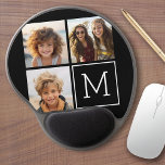 Zwart-witteinkfotocollage met monogram gel muismat<br><div class="desc">Gebruik 3 vierkante foto's om een uniek en persoonlijk cadeau te creëer. Of je kunt de hipster puppy houden en een trendy keepslag maken. Als u de afbeeldingen moet aanpassen,  klik op het aanpassingshulpmiddel om veranderingen aan te brengen.</div>