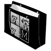 Zwart-witteinkfotocollage met monogram groot cadeauzakje (Voorkant Gekanteld)
