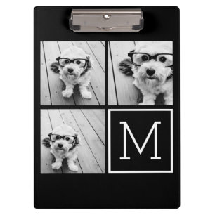 Zwart-witteinkfotocollage met monogram klembord