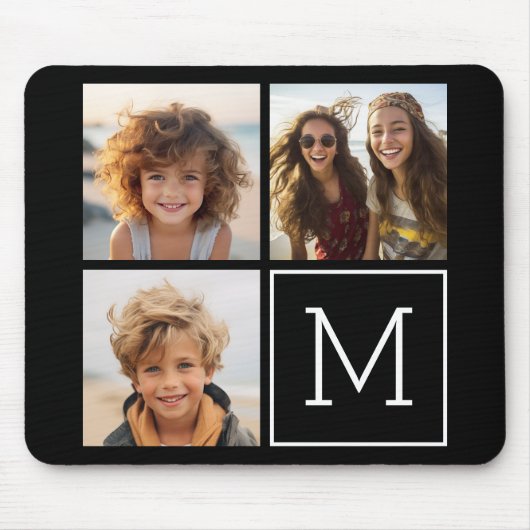 Zwart-witteinkfotocollage met monogram muismat (Voorkant)