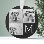Zwart-witteinkfotocollage met monogram ornament<br><div class="desc">Gebruik 3 vierkante foto's om een uniek en persoonlijk cadeau te creëer. Of je kunt de hipster puppy houden en een trendy keepslag maken. Als u de afbeeldingen moet aanpassen,  klik op het aanpassingshulpmiddel om veranderingen aan te brengen.</div>