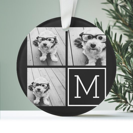 Zwart-witteinkfotocollage met monogram ornament