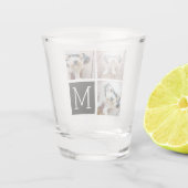 Zwart-witteinkfotocollage met monogram shot glas (Achterkant)