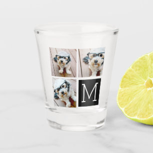 Zwart-witteinkfotocollage met monogram shot glas