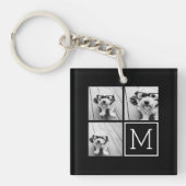 Zwart-witteinkfotocollage met monogram sleutelhanger (Voorkant)