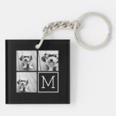 Zwart-witteinkfotocollage met monogram sleutelhanger (Achterkant)