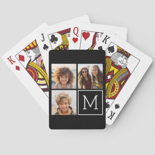 Zwart-witteinkfotocollage met monogram speelkaarten (Achterkant)