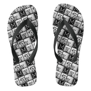 Zwart-witteinkfotocollage met monogram teenslippers