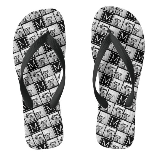 Zwart-witteinkfotocollage met monogram teenslippers (Voetbed)