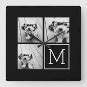 Zwart-witteinkfotocollage met monogram vierkante klok (Voorkant)