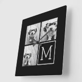 Zwart-witteinkfotocollage met monogram vierkante klok (Hoek)