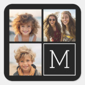 Zwart-witteinkfotocollage met monogram vierkante sticker (Voorkant)