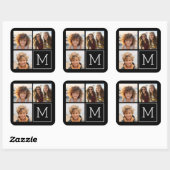 Zwart-witteinkfotocollage met monogram vierkante sticker (Vel)