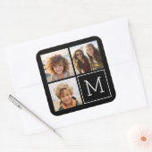 Zwart-witteinkfotocollage met monogram vierkante sticker (Envelop)