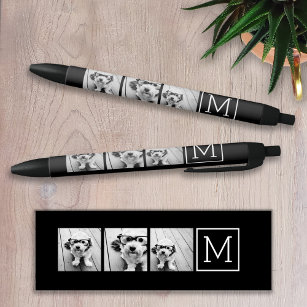 Zwart-witteinkfotocollage met monogram zwarte inkt pen