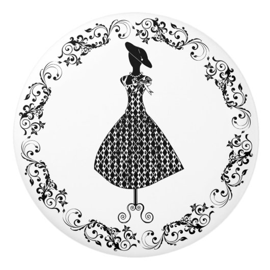 Zwart-wittekende ruimte Bodice Dress Form Cera Keramische Knop (Voorkant)