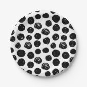 Zwart-wittekende waterverf poka-punten papieren bordje (Voorkant)