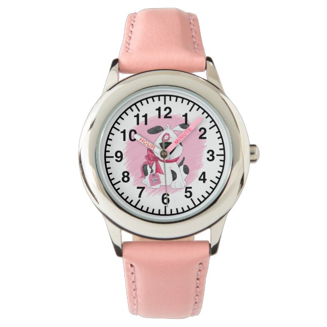 Zwart-wittekenfilm Goed meisje met roze Horloge (Voorkant)