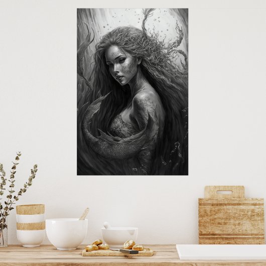 Zwart-wittekening - Zeemeerkunst Poster (Keuken)