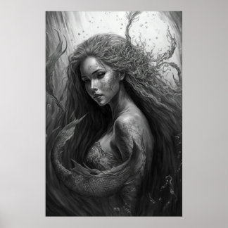 Zwart-wittekening - Zeemeerkunst Poster