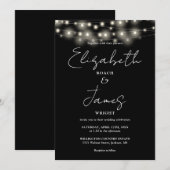 Zwart-wittekenreekslampjes chic-script bruiloft kaart (Voorkant / Achterkant)