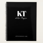 Zwart-wittekenscript minimalistisch monogram planner (Voorkant)