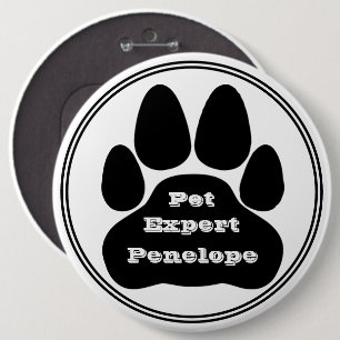 Zwart-witteket Deskundige Paw-afdruknaam tag Ronde Button 6,0 Cm