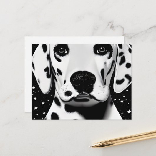 Zwart-wittekletteraar Dalmatian Puppy Briefkaart (Voorkant / Achterkant in situ)