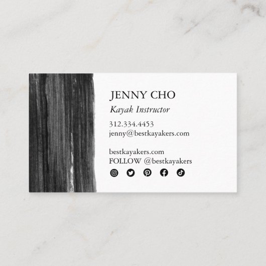 Zwart-wittekruitppenseel gebold in zwart-wit visitekaartje (Achterkant)