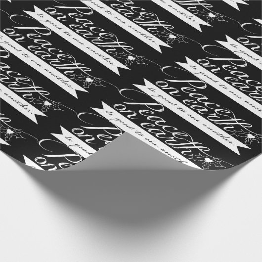 Zwart wittekstwitboek voor vrede op aarde cadeaupapier (Hoek)