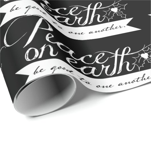 Zwart wittekstwitboek voor vrede op aarde cadeaupapier (Rol Hoek)