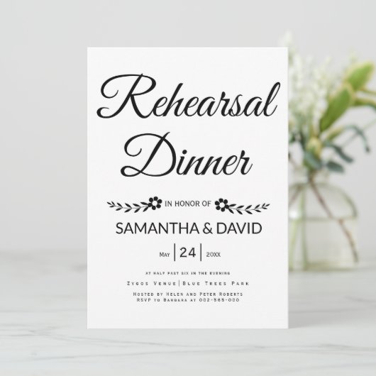 Zwart, wittepografie bruiloft repetitief diner kaart (Staand voorkant)
