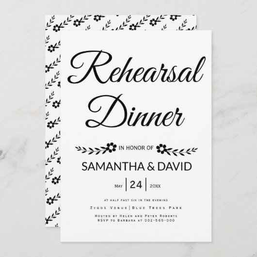 Zwart, wittepografie bruiloft repetitief diner kaart (Voorkant / Achterkant)