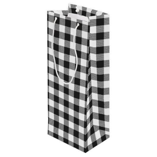 Zwart-wittest Gingham Pset Wijn Cadeautas (Achterkant Gekanteld)