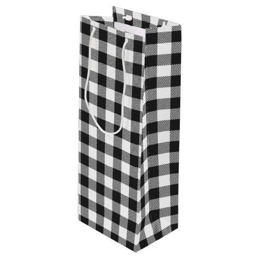 Zwart-wittest Gingham Pset Wijn Cadeautas (Voorkant Gekanteld)