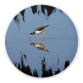 Zwart-wittevogel Foto Blauw waterbakhuis Keramische Knop (Voorkant)