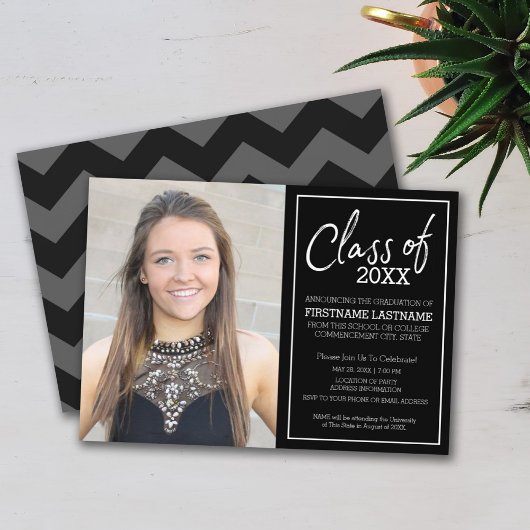 Zwart-wittewit Afstuderen Fotoaankondiging Kaart