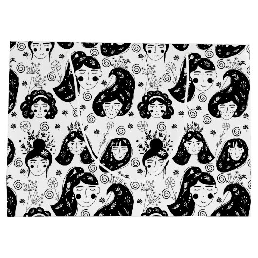 Zwart-wittewit kindmeisje Gift-tas Groot Cadeauzakje (Achterkant)