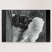 Zwart wittreinstowoud met stoomlocomotief legpuzzel (Horizontaal)
