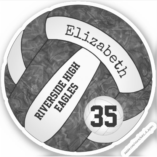 Zwart witvolleybal met naam schoolteam sticker (Voorkant)