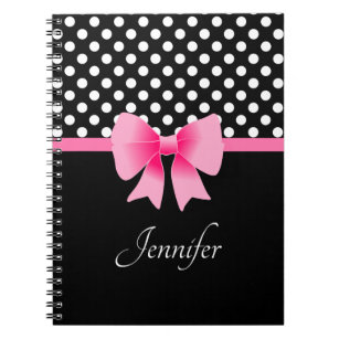 Zwart-witwand-witte stippen Patroonroze roze roze  Notitieboek