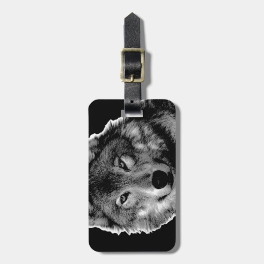 Zwart-witwerk met Wolf Bagagelabel (Voorkant verticaal)