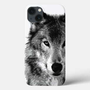 Zwart-witwerk met Wolf iPhone 13 Hoesje