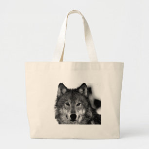 Zwart-witwerk met Wolf Grote Tote Bag
