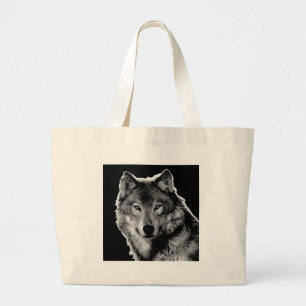 Zwart-witwerk met Wolf Grote Tote Bag