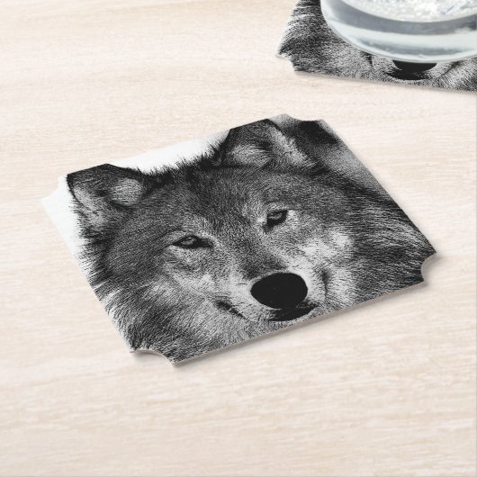 Zwart-witwerk met Wolf Kartonnen Onderzetters (Gekanteld)